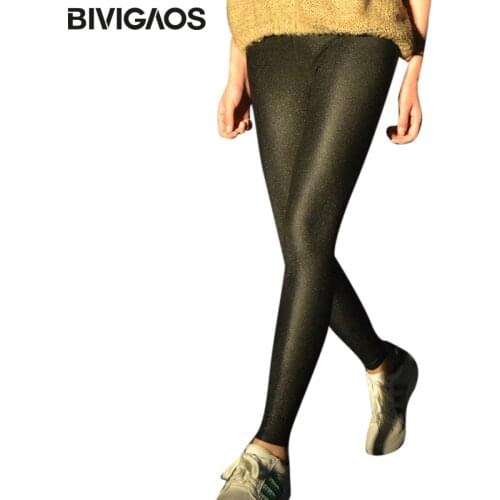 BIVIGAOS Diamond Leather Pants Elastic Shiny Gloss PU Leather Leggings Pants Gothic Slim Black Leggings For Women Punk Rock