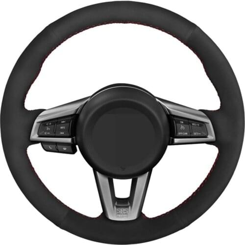 Car Steering Wheel Cover DIY Hand-stitched Black Genuine Leather Suede For Mazda MX-5 2015 2016 2017 2018 2019 2020