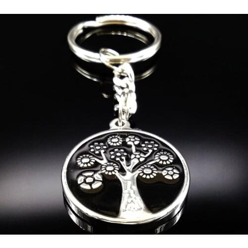 Black Enamel Stainless Steel Tree of Life Keyring Silver Color Carabiner Key Chain Men Jewelry Gift llaveros hombre K72261S01