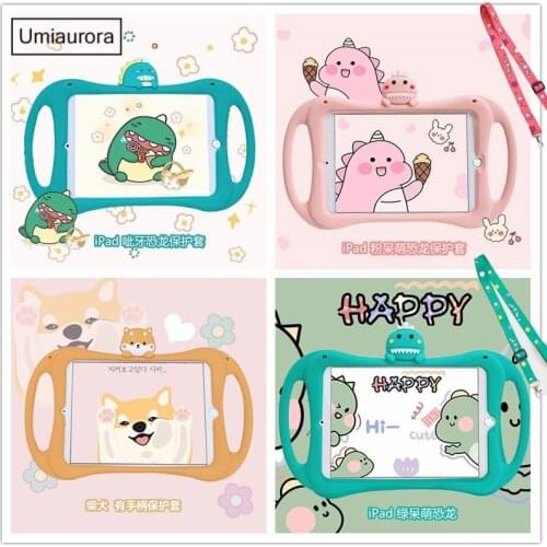 Kids Cover For iPad Air4 10.9 9.7 2018 2017 9.7 10.2 8th 7th Gen Air 2 Cute Cartoon Case For Mini 1 2 3 4 5 Silicon Handle Funda