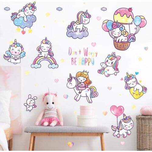 DIY Removable Wall Sticker Cartoon Rainbow Unicorn Stickers Childrens Room Boys Girls Bedroom Door Cabinet Decor Xpress Sticker