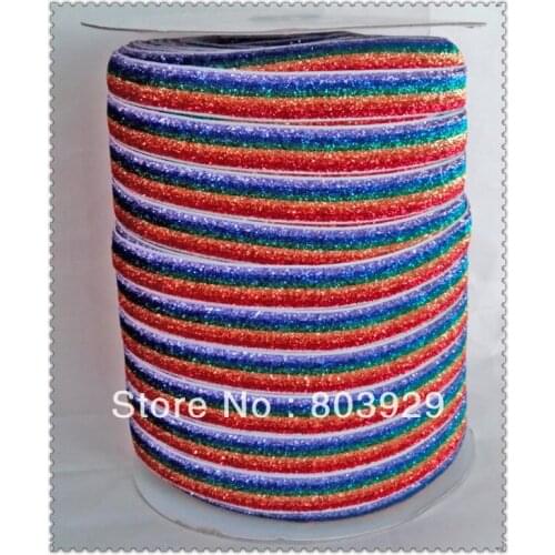 Stretch Striped Metallic Velvet Ribbon Color Sparkle Ribbon 3/8" Elastic Rainbow Glitter Velvet Ribbon