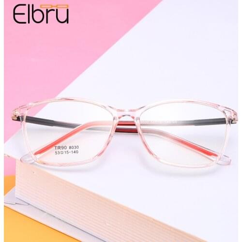 Elbru Vintage Ultralight TR90 Glasses Frame Men Women Fashion Retro Square Metal Eyeglasses Student Transparent Computer Goggles