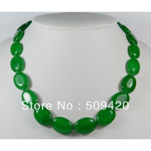 Hot sell Fast SHIPPING HOT Wholesale>13x18mm Green jade Oval Beads Necklace 18" NEW JEWE
