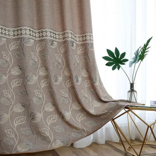 Cotton Linen Jacquard Blackout Curtains Doors for Living Room Kitchen Bedroom Window Modern Leaves/Floral/Diamond Curtain Drapes