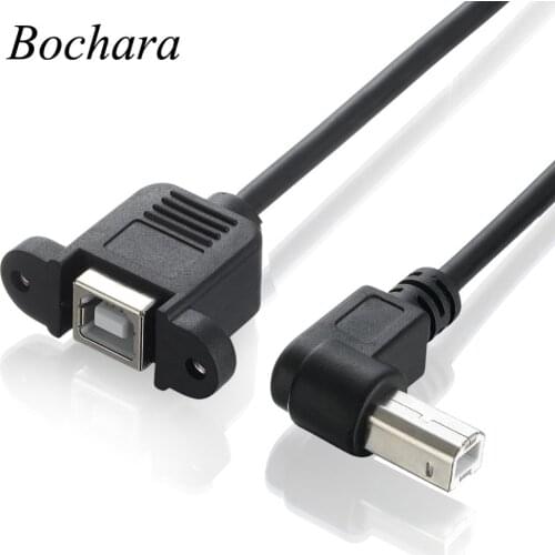 Bochara 90degree USB 2.0 Type B Male to Type B Female Printer Extension Cable With Panel Mount Screw Hole 30cm 50cm 100cm