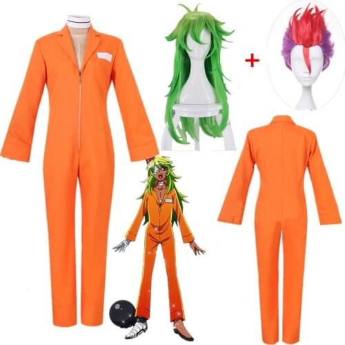 Anime Nanbaka NO.25 Niko Rock Prison Uniform cosplay Costumes Orange Bodysuit and wigs Prisoner cosplay Halloween Clothing
