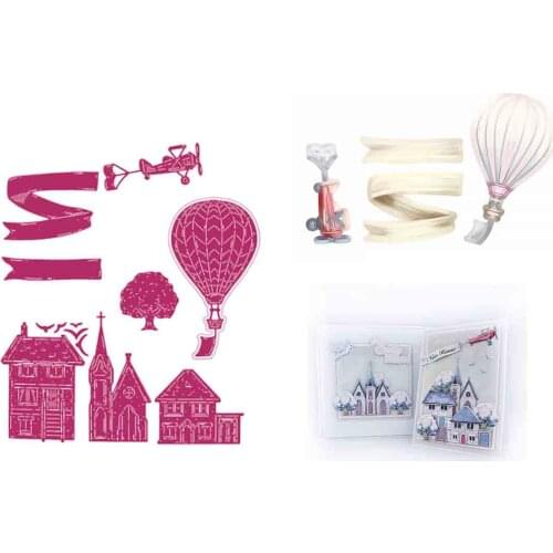Rooftops Hot Air Balloon Airplane Tree Metal Die Cutting 2021 New Die Molds Scrapbooking Paper Making Cuts Crafts Big Dies Knife