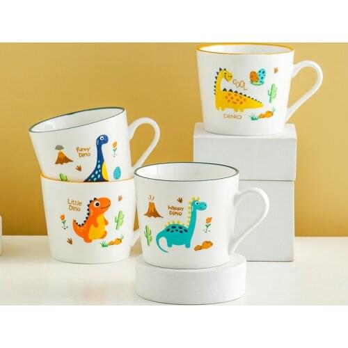 Cartoon Ceramic Coffee Mug with Spoon Creative Handmade Breakfast Afternoon Tea Cup Cute Kids Mugs Personality Japan Style Tazas