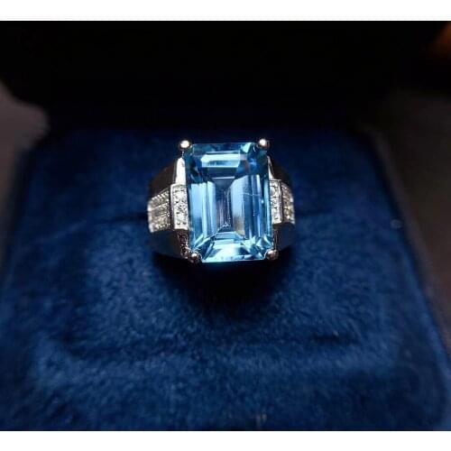 Luxury Man Ring for Party 10*14mm Natural Topaz Ring for Man 5ct VVS Grade Topaz Man Jewelry