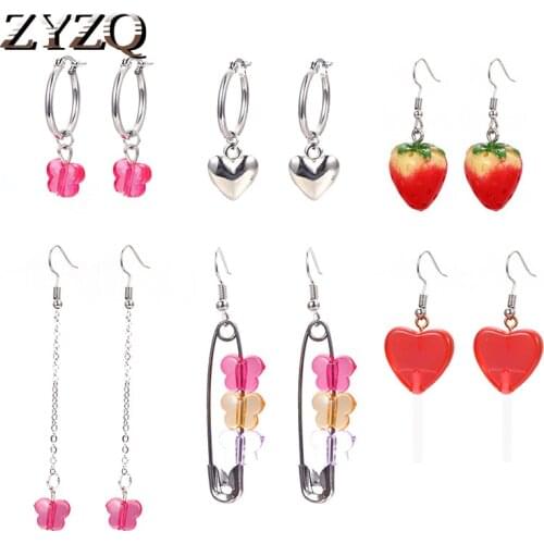 ZYZQ 6-Pcs Resin Heart Earrings Set Fashion Transparent Acrylic Butterfly Women Earrings 2021 Trendy Accessories Jewelry