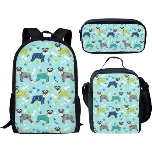 Cartoon Schnauzer Dog School Bag Sets For Girls Cute Student Kids Schoolbag Primary Child Bookbag Mochila Escolar scool bags