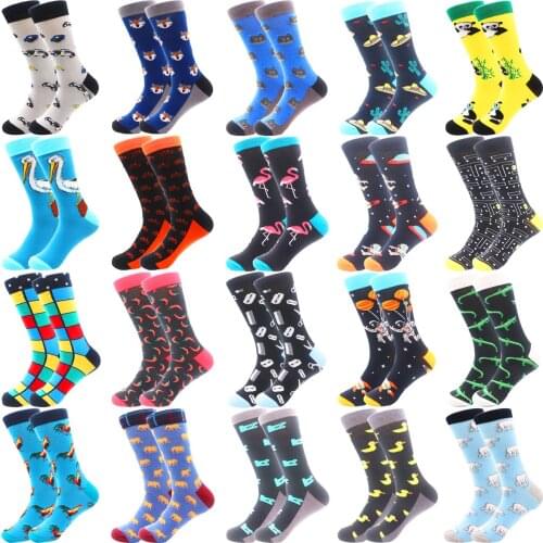 2021 New Mens sock Brand cartoon animals Pattern Hip hop Cool Socks for Men Winter Thick Long Skate Funny Socks Colorful