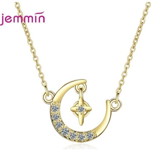 New 2020 Arrivals 925 Sterling Silver Shinning Rhinestone Moon Pendant Necklaces