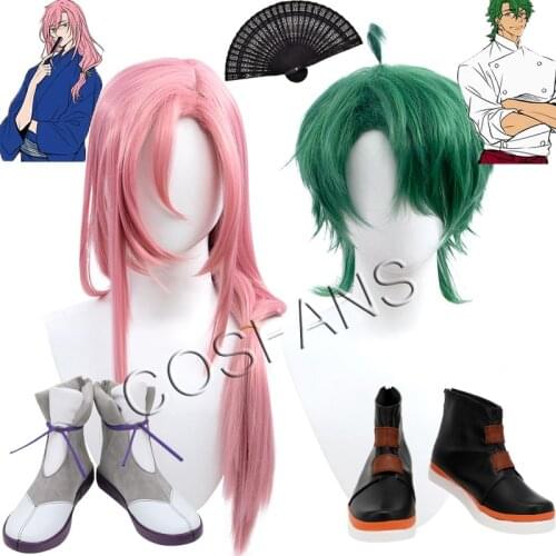 Anime SK8 The Infinity Joe Cherry Blossom Cosplay Wig Shoes Green Spiky Hair SK Short Heat-resistant Fiber Hair+ Wig Cap fan