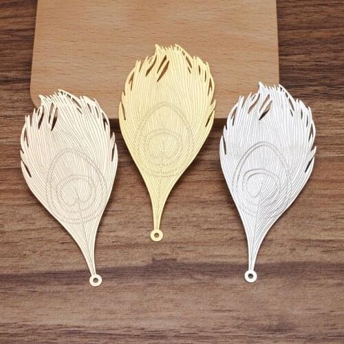 10 PCS 83*38mm Gold Silver Plated Filigree Peacock Feathers Pendant Metal Copper Sheet DIY Accessories For Jewelry Making