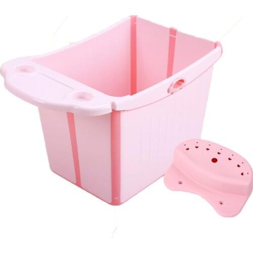 Pink folding Children Bathing Barrel Baby Folding Tub Childrens Bathing Bucket Large Household Can Sit Baby Tub