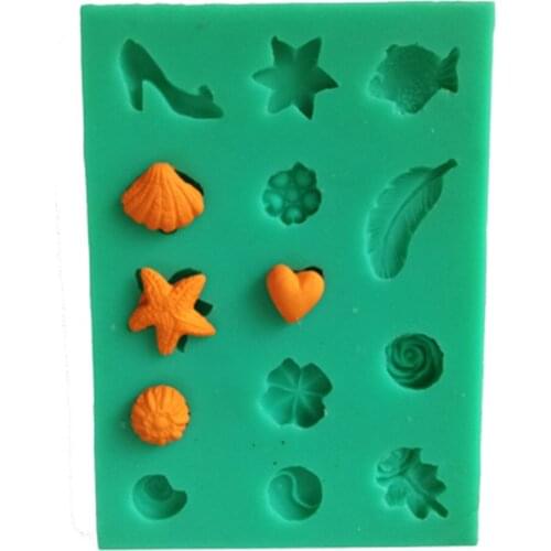 Silicone conch high heels fish starfish heart-shaped feather flowers cake decoration fandont chocolate mold
