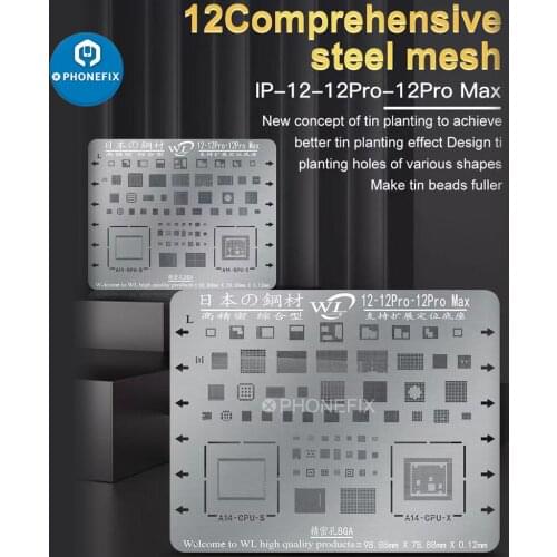 WL Comprehensive Steel Mesh Stencil Middle Layer BGA Tin Planting Stencil for iPhone 12/12Pro/12Pro Max Motherboard Repair
