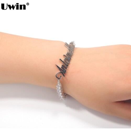 Uwin Custom Name Bracelet with Extension Chain Art Fonts Gold/Silver Color Iced Out CZ Tennis Chain Anklets Hiphop Jewelry
