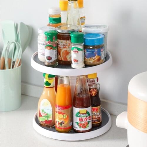 360 Rotation Cabinet Organizer Storage Rack Round Condiment Spice Drink Cosmetic Turntable 2-Tier For Room Kitchen Bathroom