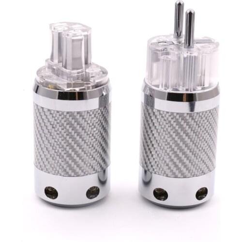 Hi-End Carbon Fiber Rhodium Plated SCHUKO EU Schuko Power Plug Electrical Connector+IEC Jack for hifi Power Cable 20mm