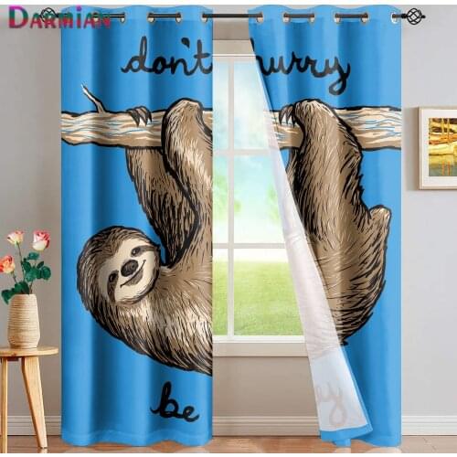 DARMIAN Funny Sloth on the Trunk Pattern Window Decoration Blackout Curtains for Kids Bedroom Living Room High-grade Decoration