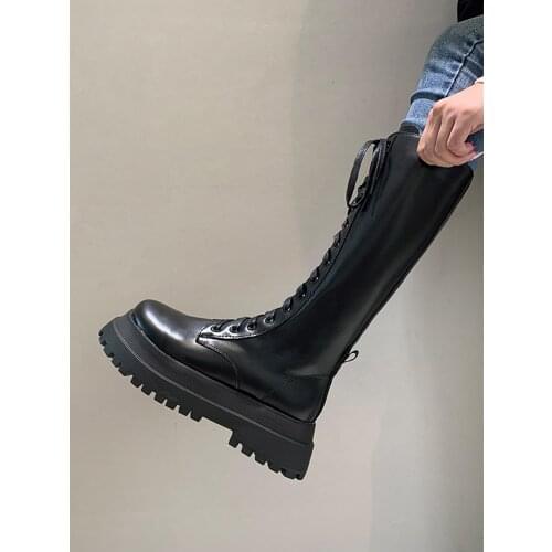 2021 New Womens Boots Spring Autumn Plush Tthick Heel Thick-Soled High Platform Female Fashion Knight Boots Shoes For Women