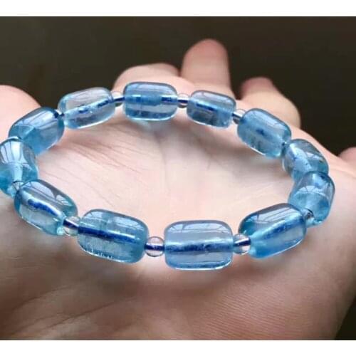Genuine Natural Ocean Blue Gems Stone Barrel Beads Women Stretch Bracelet AAAAA 12x9mm