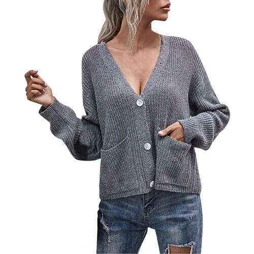 Korean Style Cardigan Women Deep V Neck Knitted Sweater Jacket Coat Long Sleeve Tops Single Breasted Polka Dot Casual Cardigans