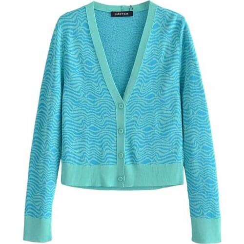 Womens 2021 early autumn new loose casual jacquard knitted cardigan sweater coat DLWT274