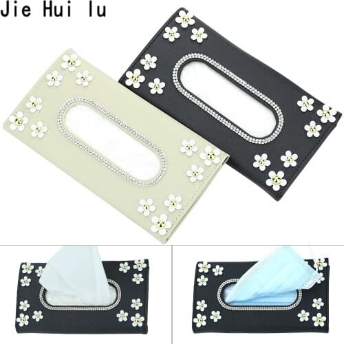 1 Pcs Car Tissue Box Crystal Bling Tissue Box Mask Case Holder Storage Box Car Interior Decoration Flower Sun Visor
