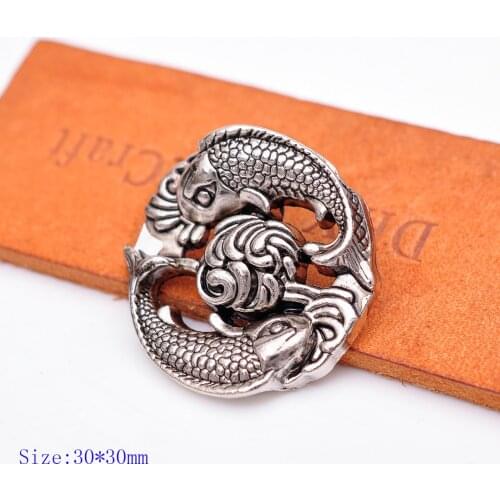 10X Bling Silver Japanese Lucky Double Fish Leathercraft Accessories Belt Saddle Concho Screw back