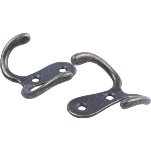 2 x Screw hook Retro metal double hook Metal wall mount hanger coat Antique bronze for hats