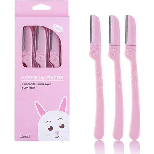 Pink Facial Eyebrow Trimmer Armpit Hair Razor Beauty Face Eye brow Shaper Shaver Stainless Steel Blades Makeup Tools 3pcs NEW