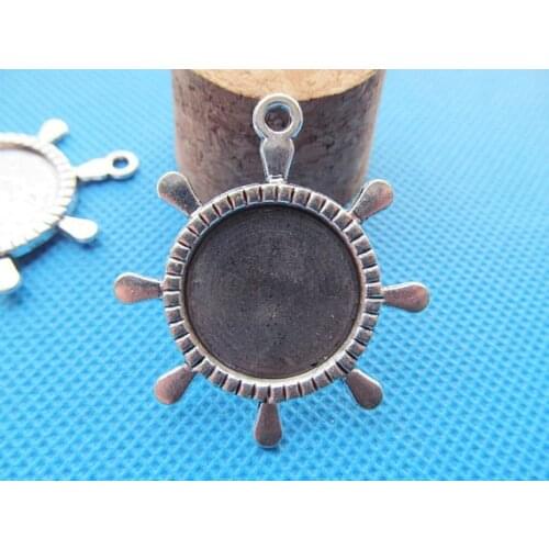 50pcs Antique Silver tone/Antique Bronze Rudder Base Setting Pendant Charm,20mm Cabochon/Cameo Tray Bezel,DIY Accessory Jewelry