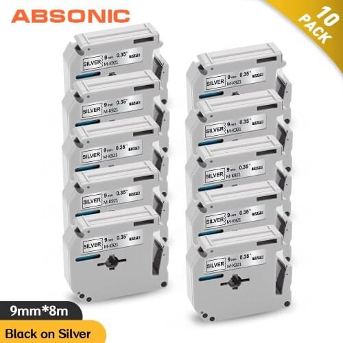 Absonic MK921 MK-921 Compatible Brother M-K921 Label Tape MK 9mm Black on Silver for Brother P-Touch Label Maker PT70 PT80 PT110