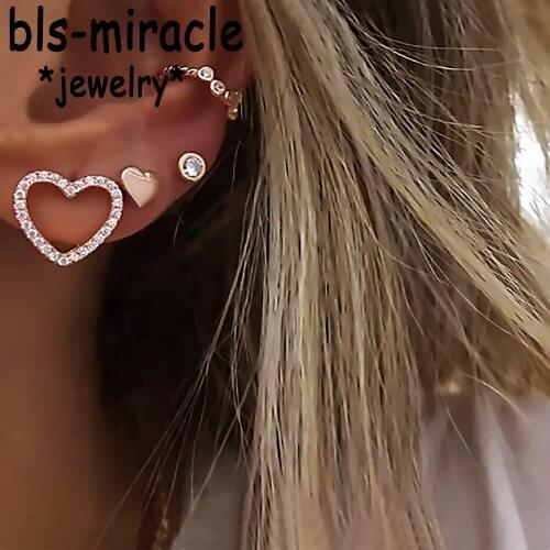 Bls-miracle 4PCS/Set Bohemia Cubic Geometric Dangle Earrings Set For Women Heart Statement Crystal Drop Earring Jewelry Party G
