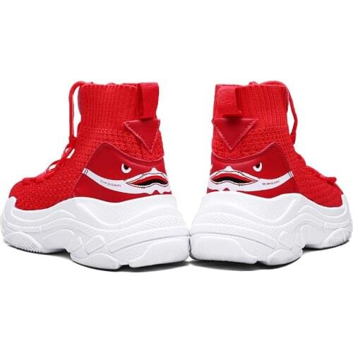 Large Size High Top Chunky Sneakers Socks Womens Sport Shoes Men Running Shoes Women Platform Sports Shoes Woman Red GMB-0214