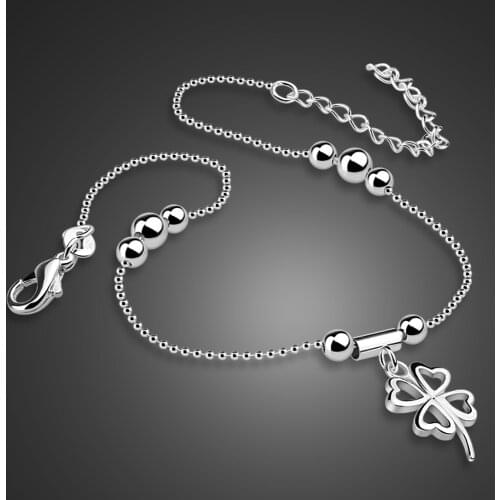 100% 925 Sterling Silver Bohemia Fashion Clover Anklets Foot Beach bell Anklets Women & Girl Barefoot Chain Jewelry Summer gift