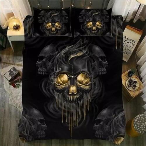 Skull 2/3Pcs Bedding Set Home Textile Warm Duvet Cover Pillowcase Bedclothes Bedding Set Single Double Dropship