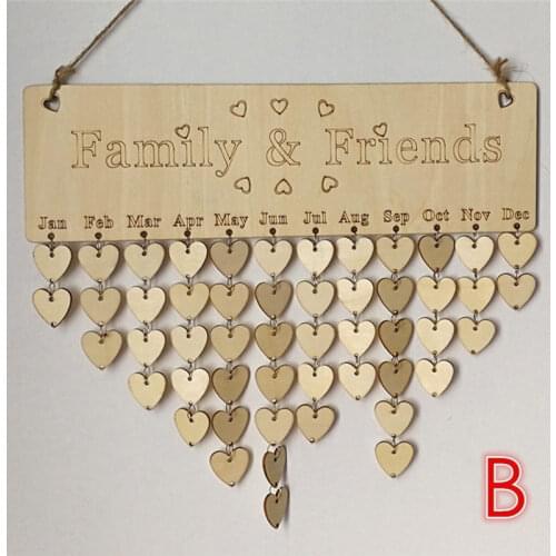 Wooden Calendar Rectangle Heart Round Engraved English Words Family Friends Hanging DIY Reminder Board Plaque Home Decor Pendant