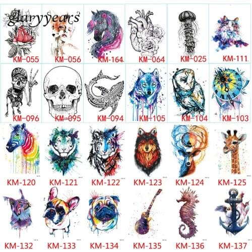 167 Design 1pc Tattoo Sticker Moth Jellyfish Indian Wolf Design Women Men Flower Arm Leg Chest Body Art Temporary Tattoo Fashion