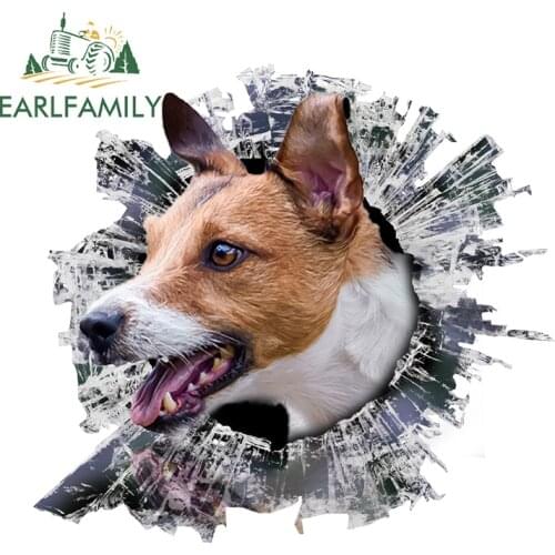 EARLFAMILY 13cm x 12cm 3D Dog Broken Glass Car Decal Cute Pet Dog Car Sticker Rear Windshield Wall Decoration Funny Car Styling