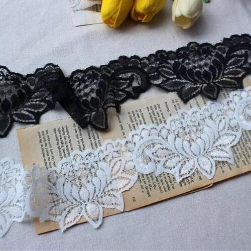 10yards/lot Black and white Lotus elastic lace trim stretch lace lace trimming for garment sewing DIY Craft