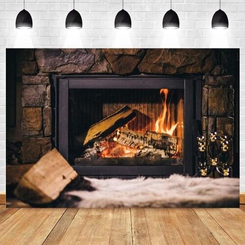 Fireplace Flame Brick Wall Christmas Background Photography Interior Decor Baby Birthday Portrait Backdrop Photocall Photo Stuid