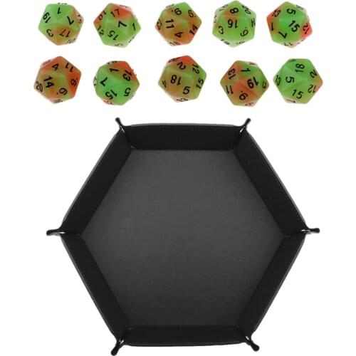 10pcs Multi-Sided Dice D20 Dices with Hexagon Dice Tray for Dungeons and Dragons RPG DND Board Game Accessories