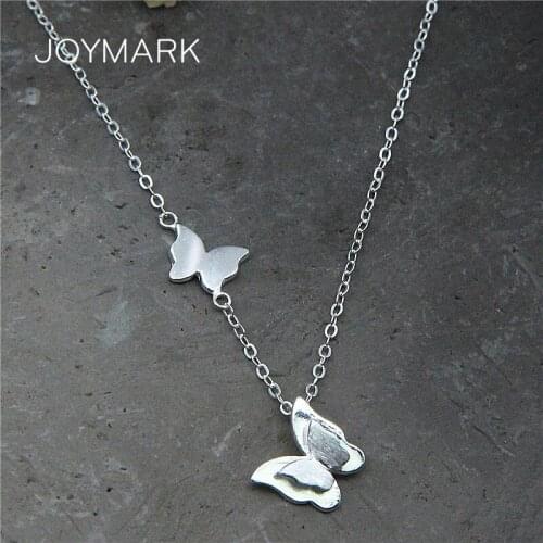 JOYMARK 925 Sterling Silver Butterfly Necklaces Simple Plain Silver Clavicle Chain Necklace For Women Real Silver Jewelry TSN319