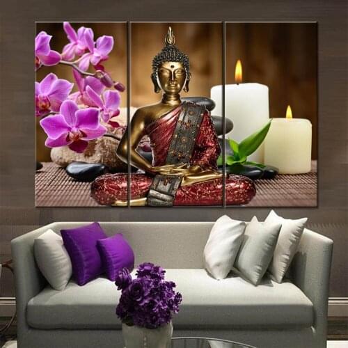 Painting Art Wall HD Modular Picture For Living Room Candle Home Buddha Statue Flower Decoration Framework Canvas Poster Prints