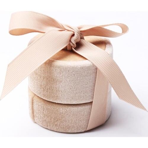 New Female Beautiful Girl Wedding Ring Jewelry Display Packaging Gift Box Velet Light Yellow Round Bow For Women Travel Portable